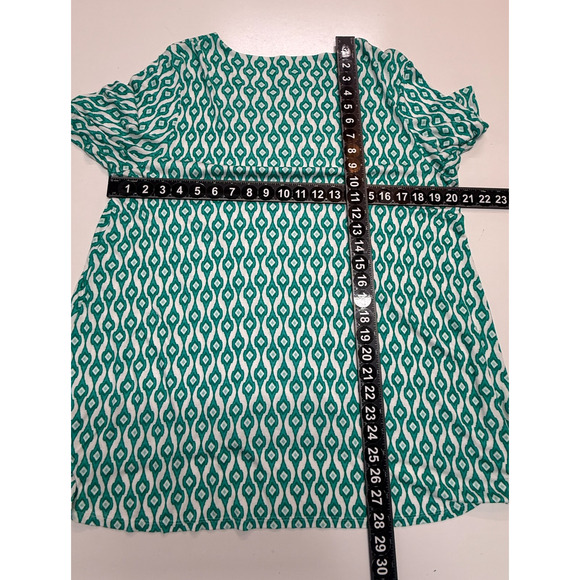 Chicos Top Womens Large 2 Green White Shark Bite Hem Modal Scoop Neck Tunic Tee - Picture 3 of 9